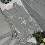 Silver Embroidered Natural Crep Suit