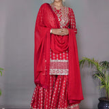 Beautyfull Red Festive Suit Sharara