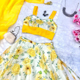 Yellow Printed Organza Silk Lehenga Choli