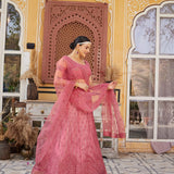 Rose Pink Sequance Embroidered Net Lehengha