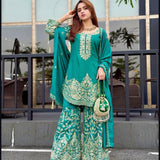Designer Chinon Silk Embroidered Suit