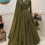 Olive Partywear Anarkali Gown Collection