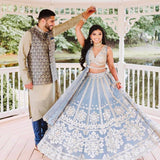 DESIGNER BRIDAL WEAR HEAVY SOFT NET PAPER MIRROR WORK LEHENGAS