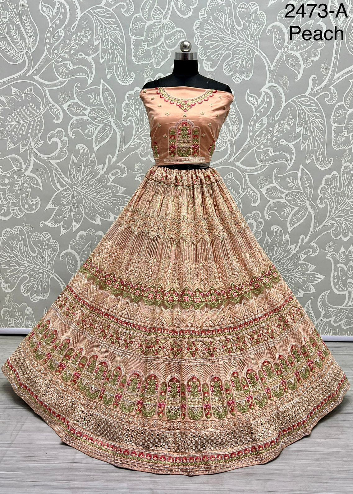 Hand Mirror Craft Multi Thread work Designer Partywear Lehengacholi