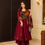 Maroon Rayon Cotton Anarkali Suit