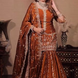 Orange Designer Embroidered Suit