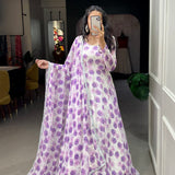 newly silver chiffon  design with floral print gown