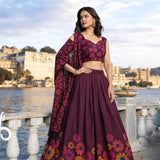 Festive Brown Floral Print Lehenga