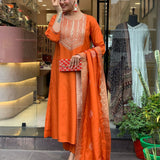 Orange Chanderi Silk Kurti Bottom