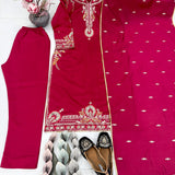 Trendy Pink Silk Straight Suit