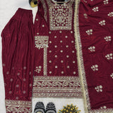 Maroon Panjabi Embroidered Suit