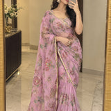 Embellished Mirror Work Silk Saree