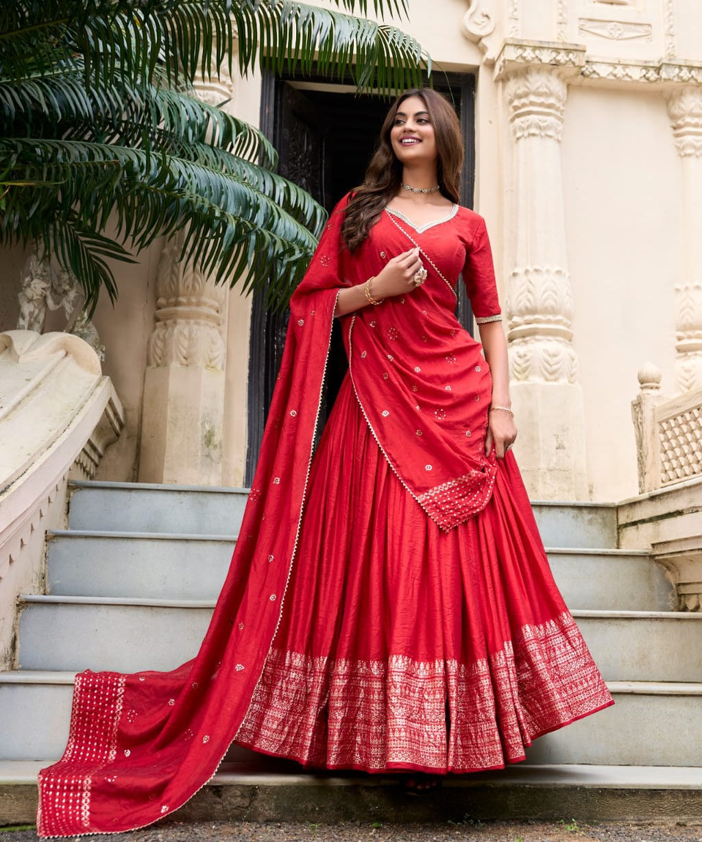 Crafted Pure Chanderi Plain Lehenga