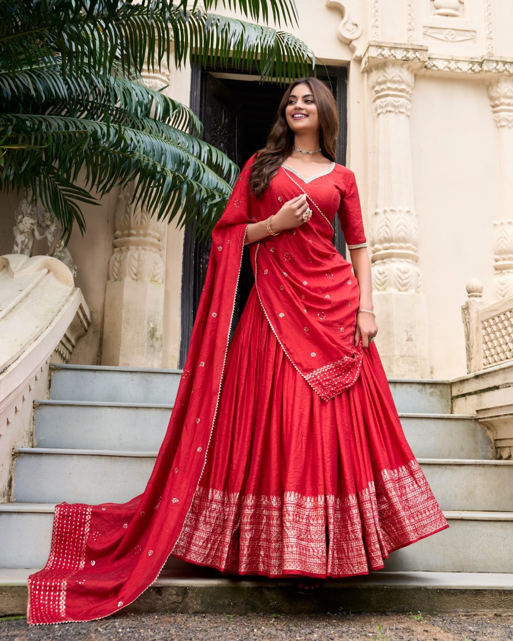 Crafted Pure Chanderi Plain Lehenga