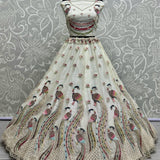 Glossy Peacock Pattern Embroidery Lehenga