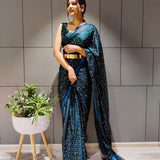 Presenting You Most Beautiful Sequins Work Ready To Wear Saree