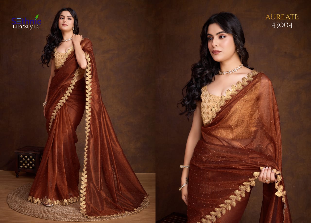 Crafted Cutwork Golden Sequance Saree