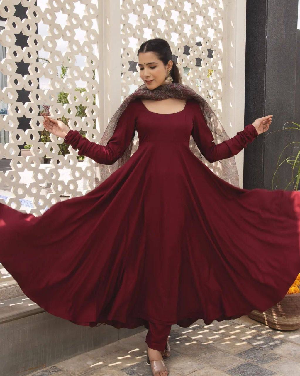 Maroon Georgette Anarkali Dress