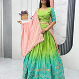 Festive Parrot Green Chinon Lehenga