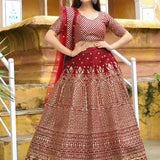 Maroon Bridal Embroidered Lehenga