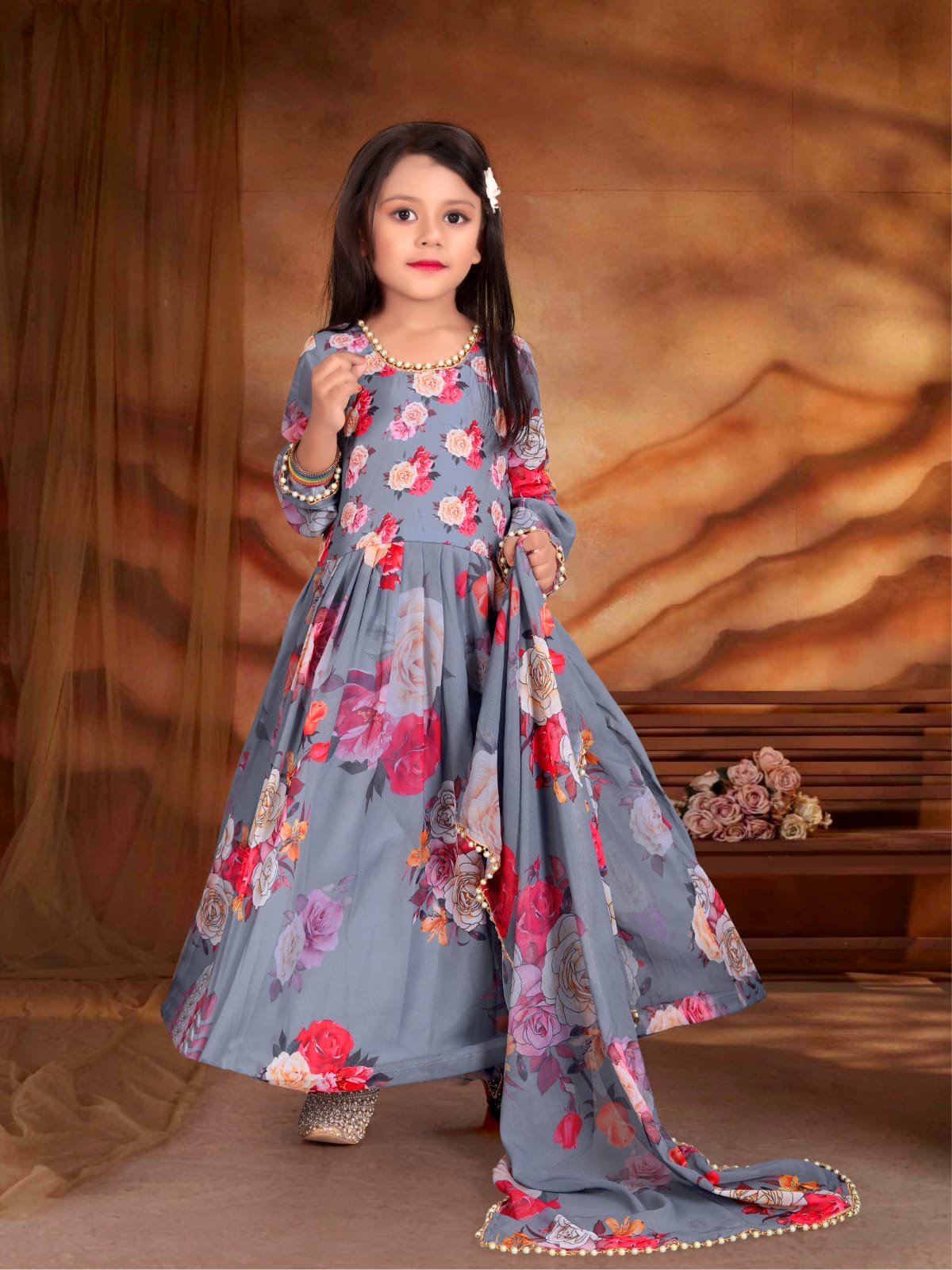 Floral Print Kids Gown