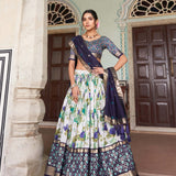 Beautifull Floral Printed Tussar Silk Lehenga