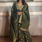 Olive Green Partywear Anarkali Suit