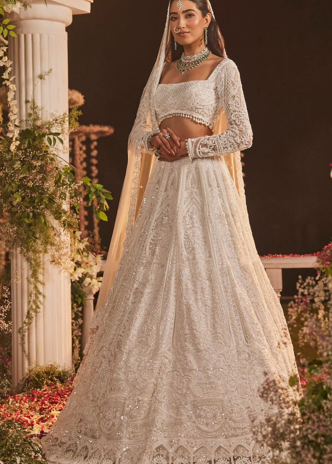 White Premium Bridal Net Lehenga