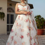 White Floral Printed Lehenga Choli