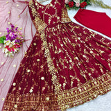 Maroon Faux Georgette Anarkali Gown