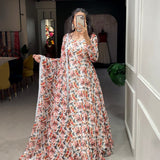 newly silver chiffon  design with floral print gown