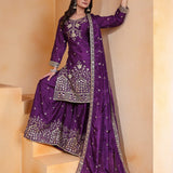 Designer Embroidered Chinon Sharara Suit