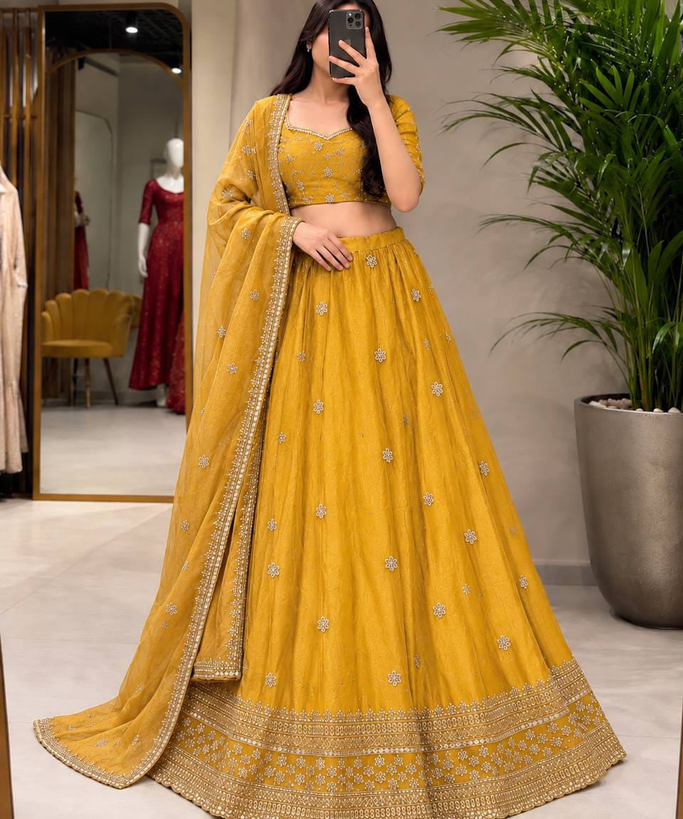 Yellowish Wedding Beadswork Lehenga