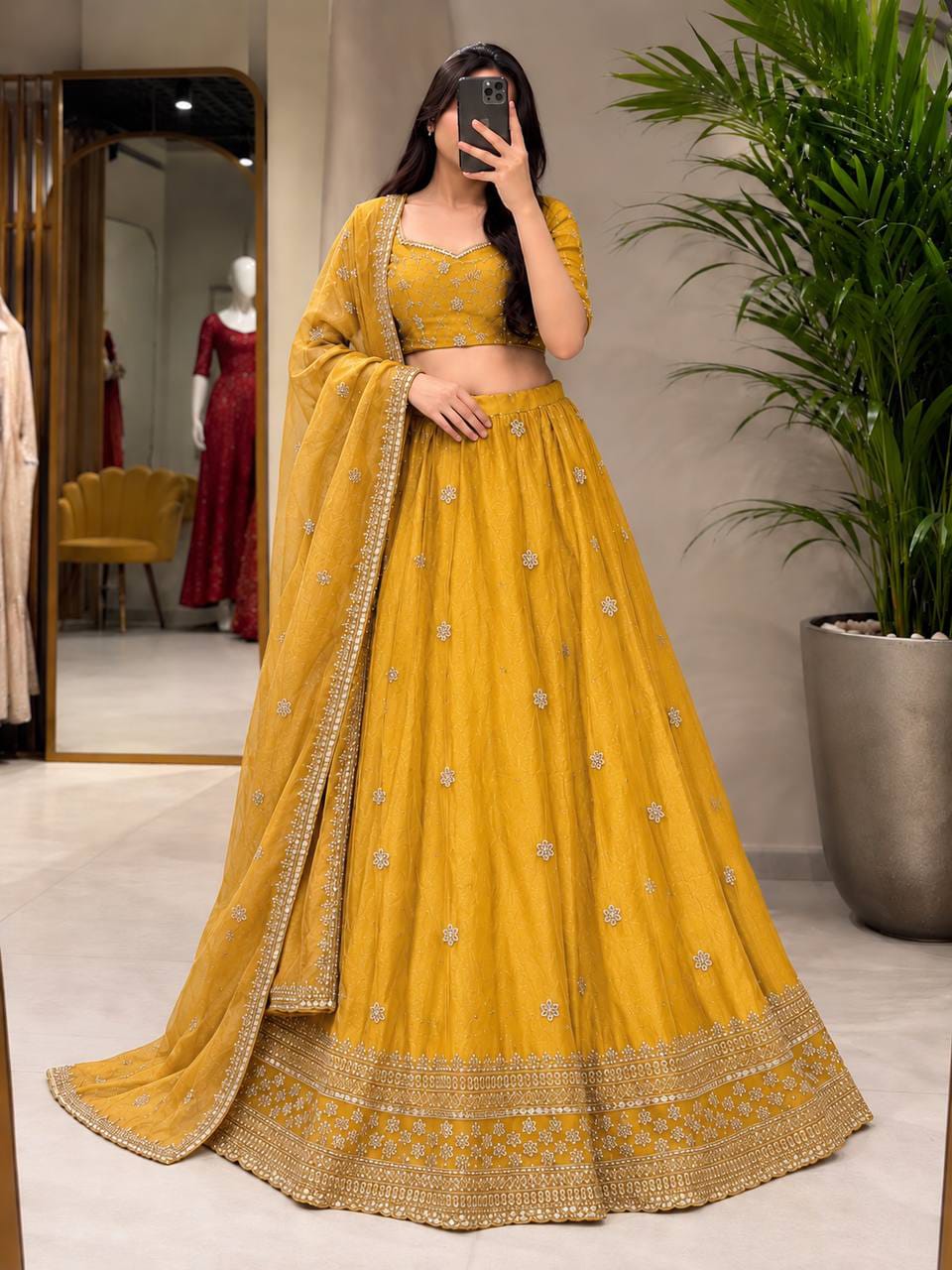 Yellowish Wedding Beadswork Lehenga