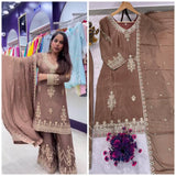 Designer Chinon Silk Embroidered Suit