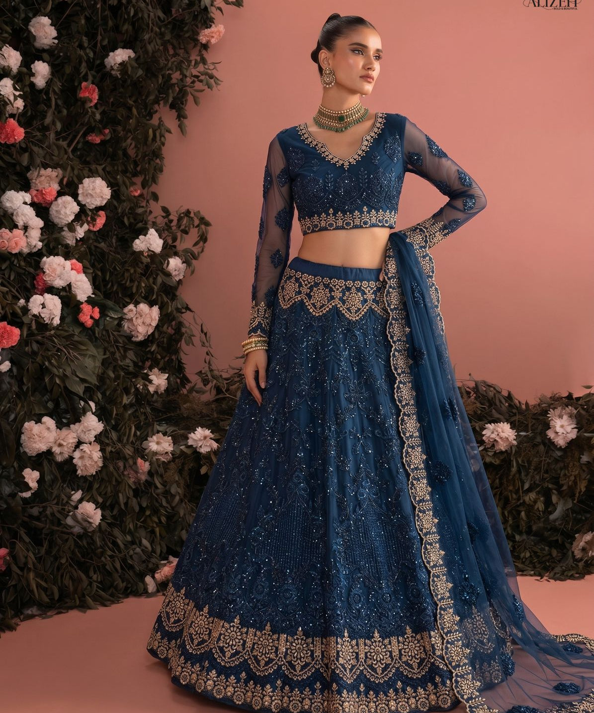 Stunning Bridal Net Embroidered Lehenga