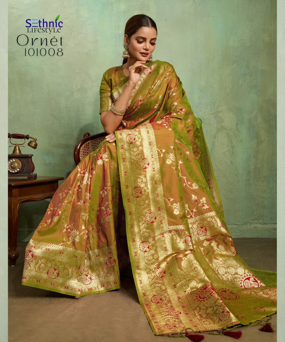 Adorn Golden Zari Woven Silk Saree