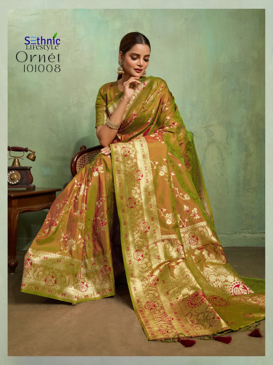 Adorn Golden Zari Woven Silk Saree