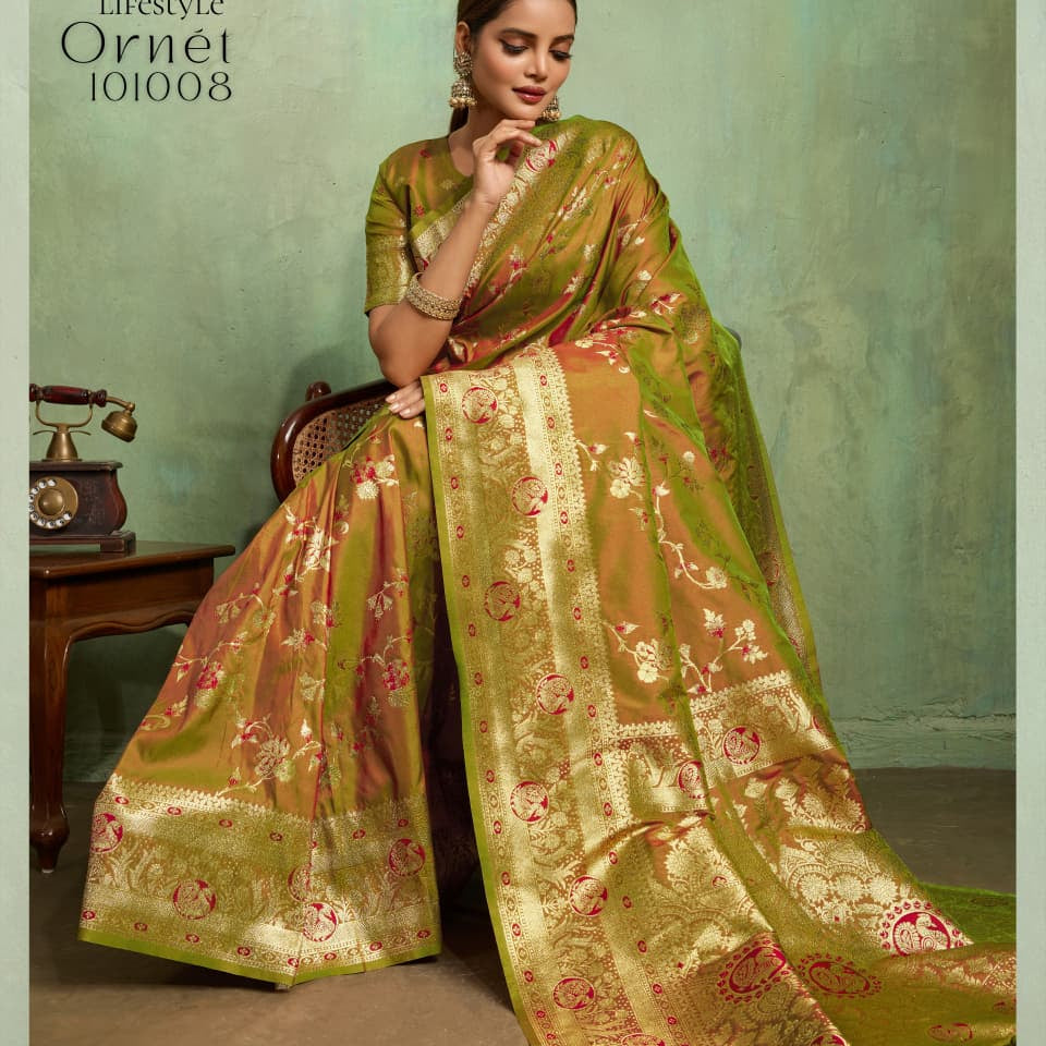 Adorn Golden Zari Woven Silk Saree