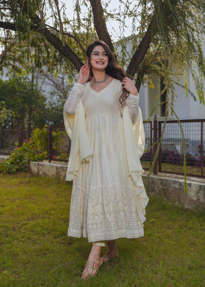 White Premiun  Georgette Anarkali Gown