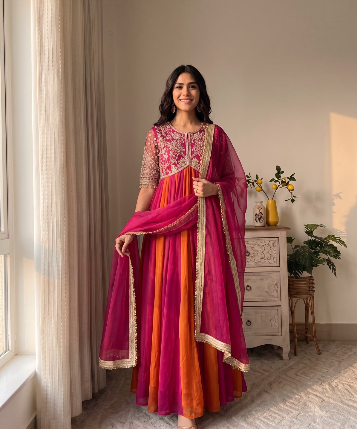 Classic Multi Colored Silk Gown