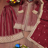 Maroon Chinon Suit sharara