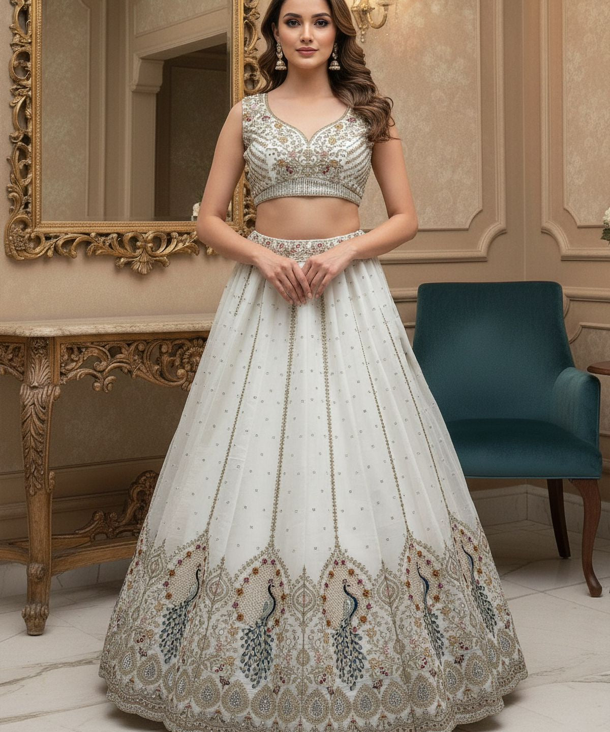 Adorn Bridal Peacock Embroidered Lehenga