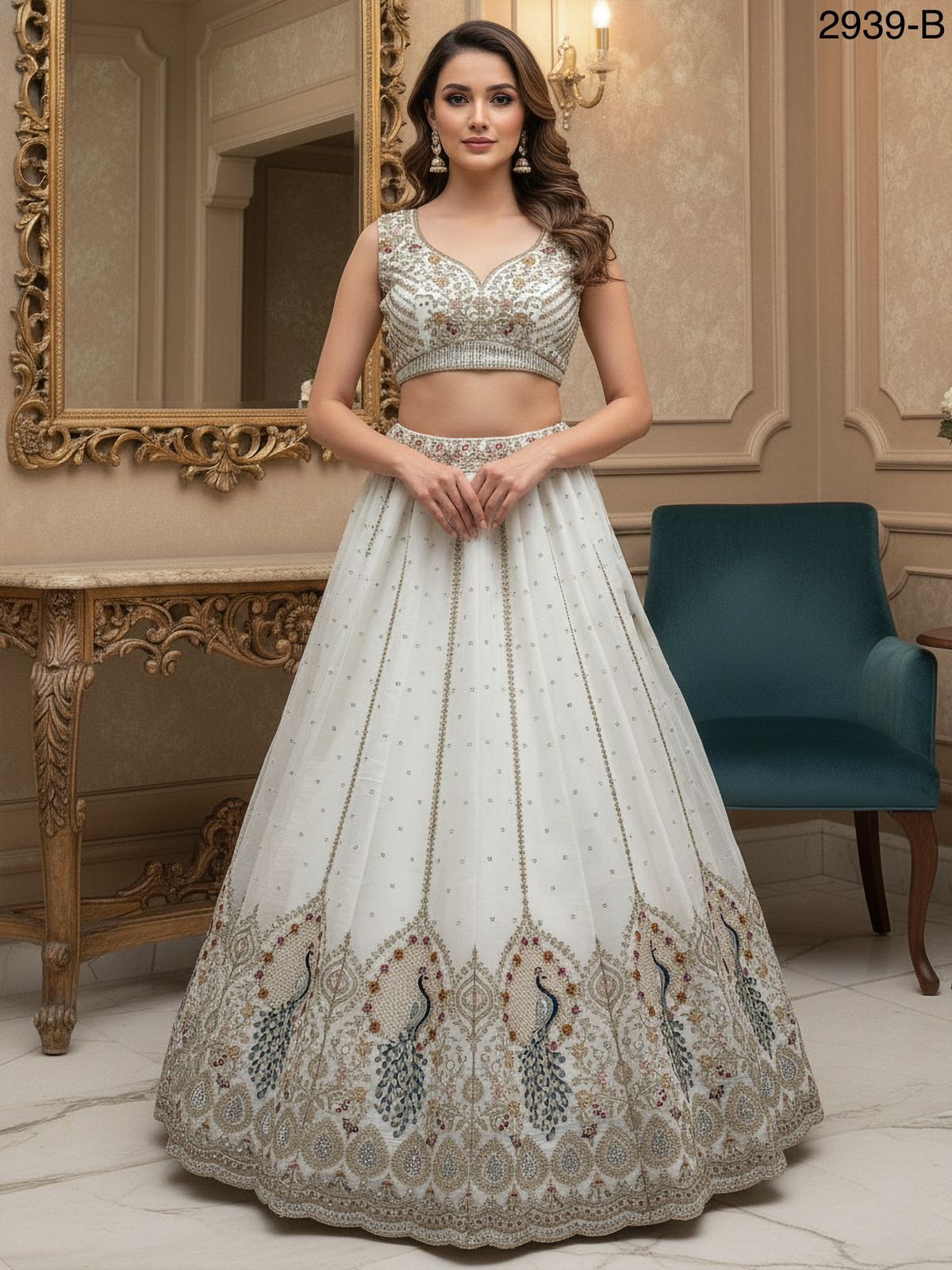 Adorn Bridal Peacock Embroidered Lehenga