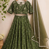 Elegant Olive Rangoli Cruch Lehenga