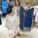 White Classy Georgette Printed Suit