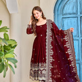 Maroon Heavy Crunchy Anarkali Gown