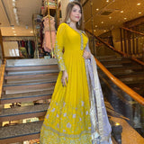 Yellow faux georgette gown