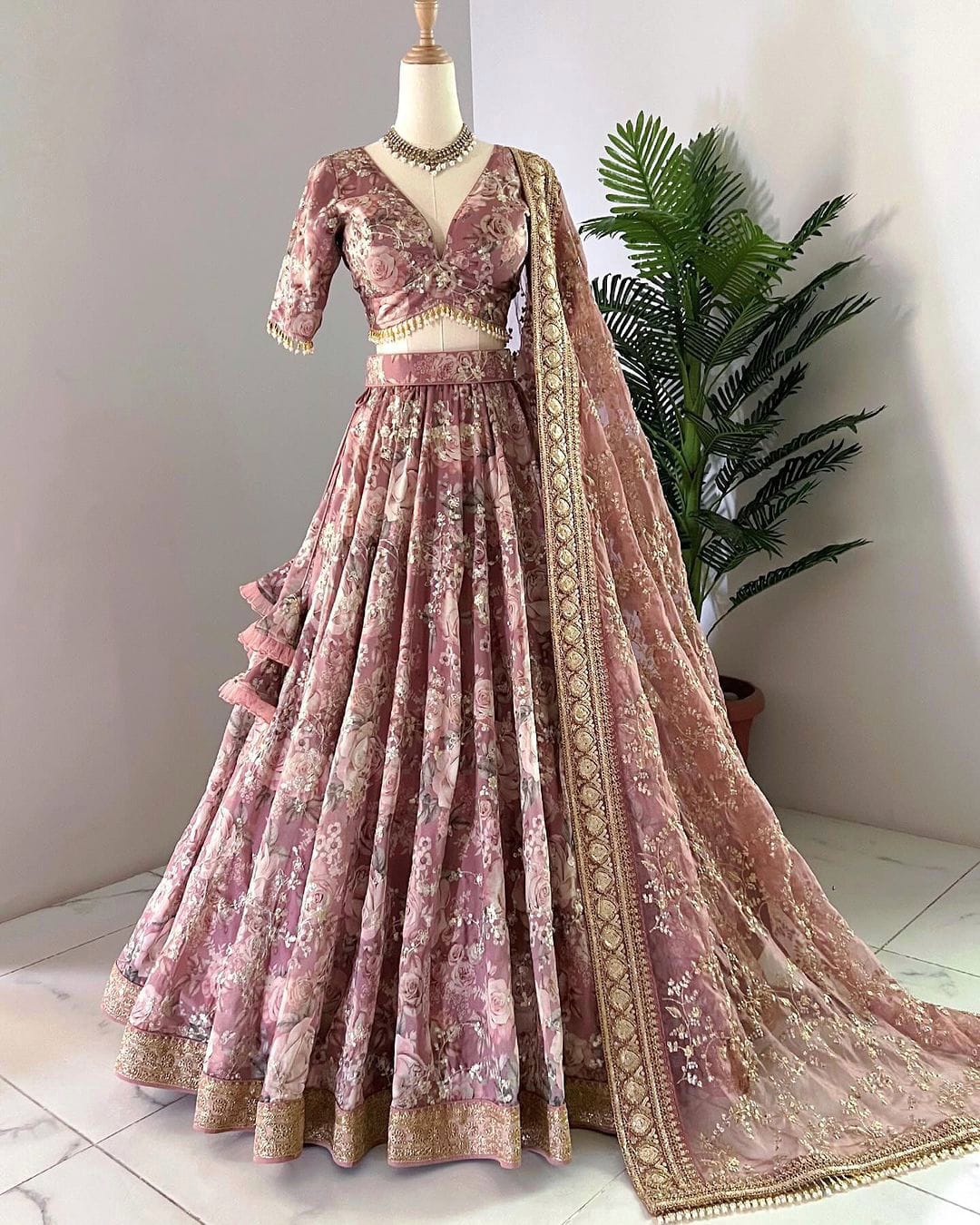 Heavy Wedding Flower Printed Lehenga