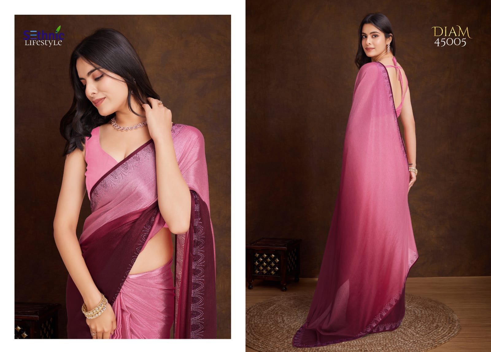 Crafted Chinon Shaded Colored Saree